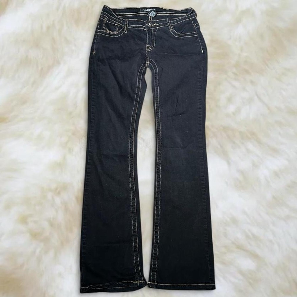 Southpole Jeans Size 5 Black Bootcut Low Rise Contrast Stitch Y2K 2000s